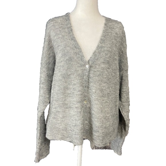 MNG Mango Womens Gray Wool Blend‎ Cardigan Sweater XL Long Sleeve Button Front - Picture 1 of 10